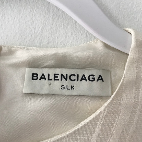 Balenciaga White Silk Plaid Shift Dress - Picture 5 of 5